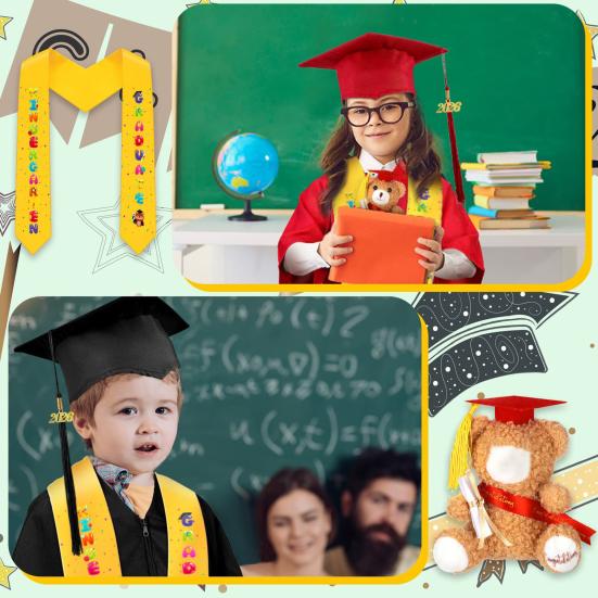 Комплект выпускной мантии и шапочки для детского сада, унисекс, наряд «Поздравляю, выпускник» с кисточками и подвесками 2026 года для дошкольников и детского сада