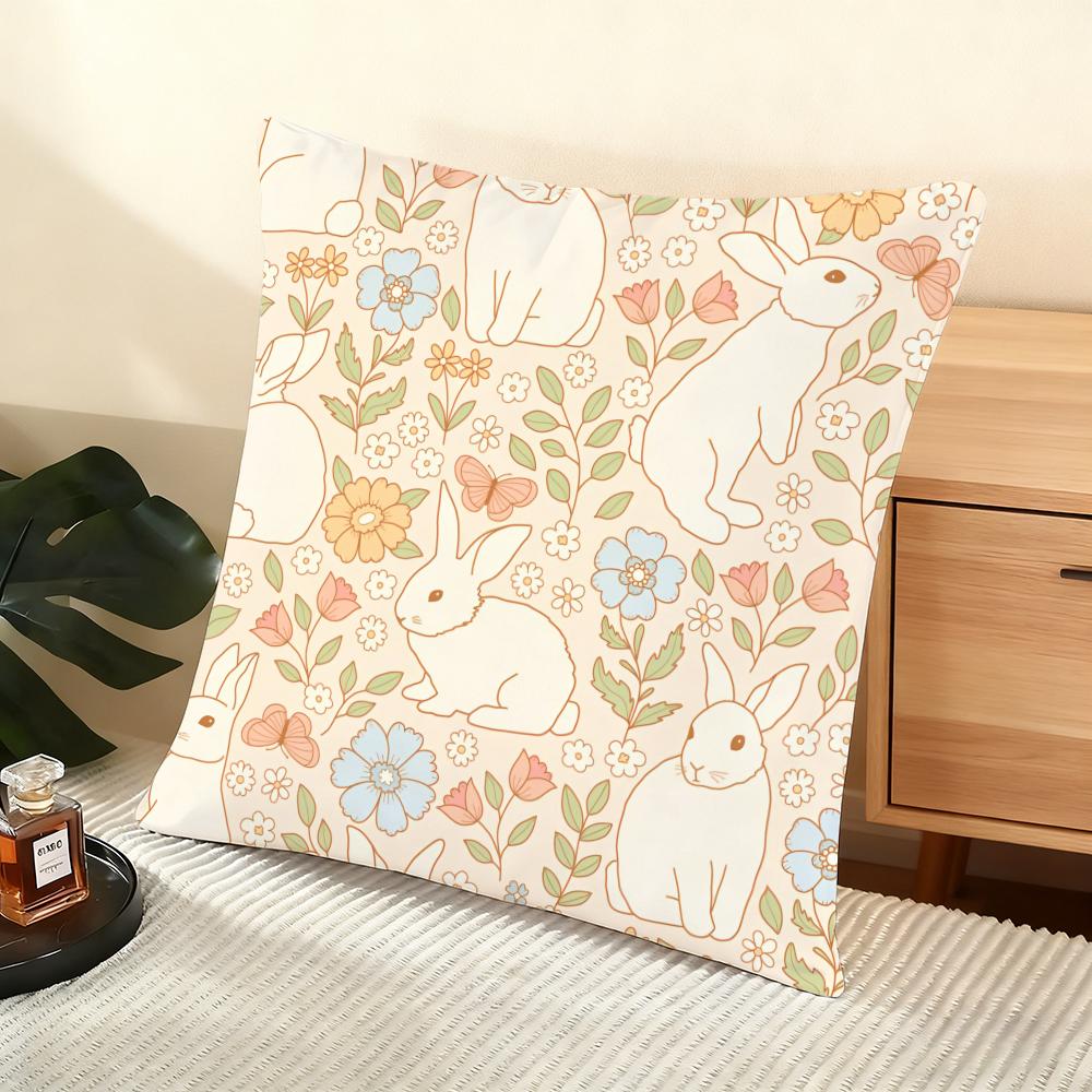 Happy Easter Cushion Cover Soft Short Plush Pillow Cover Smooth Cozy Texture Aesthetic Cushion Case Home Decor