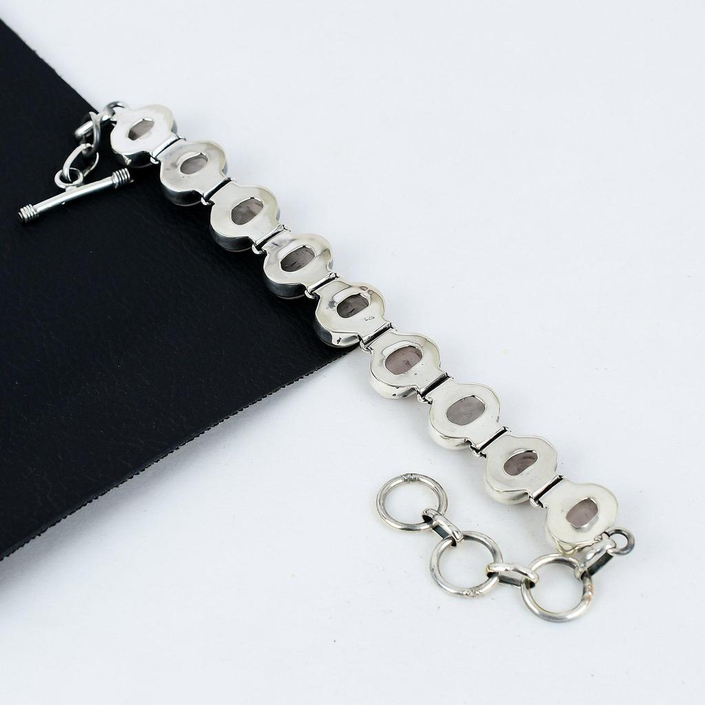 Браслет из натурального розового кварца ручной работы из стерлингового серебра 925 пробы, браслет из розового кварца для жены, браслет унисекс, подарок на день рождения для любимой