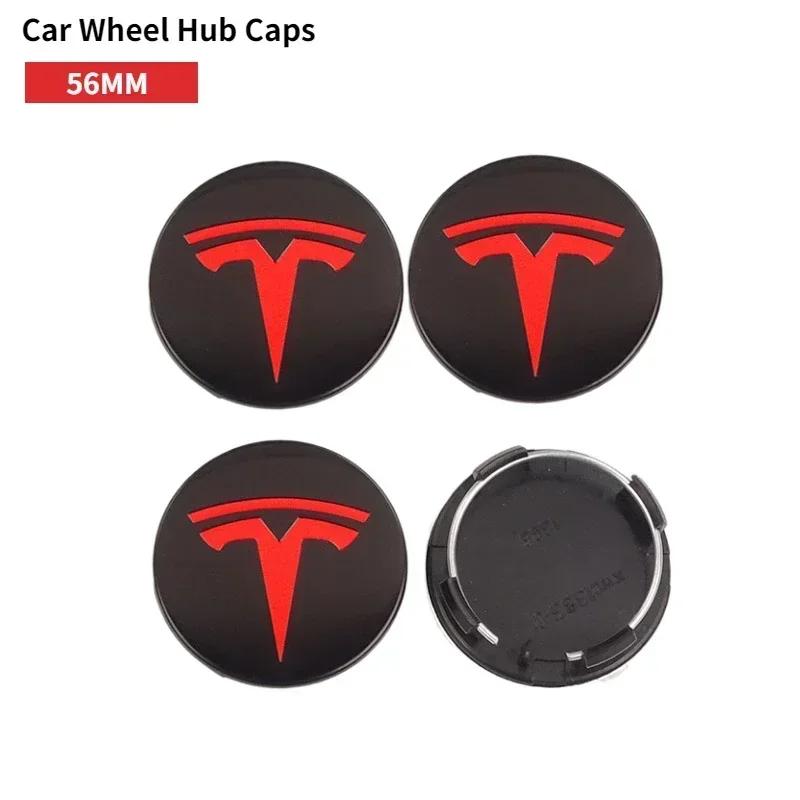4pcs 56mm for Tesla Car Center Hub Caps Wheel Covers Model 3 Y S X Roadster P75D P85D P90D P100D Badge Exterior Accessorie