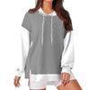 Women's Fashionable Casual Hoodie Long Sleeved Drawstring Pullover Solid Color Splicing Printed Loose Slit Sweatshirt