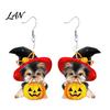 Cute Halloween Gift for Her Witch Hat Puppy Earrings, Dog Pumpkin Drop Fashionable Acrylic Earrings Lightweight Jewelry, Accessories Women Girls