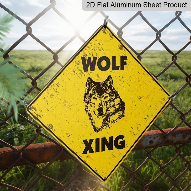 2D Flat - 1pc of A Retro-Style Wolf Crossing Sign - A Humorous Metal Decoration Resembling Tin - Suitable for Indoor or Outdoor Wall Display in A