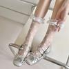 Crystal Silk Socks Heart Print Sweet Girls Kawaii Ruffle Socks Women Polka Dot Summer Ultra-thin Transparent Elastic Long Socks