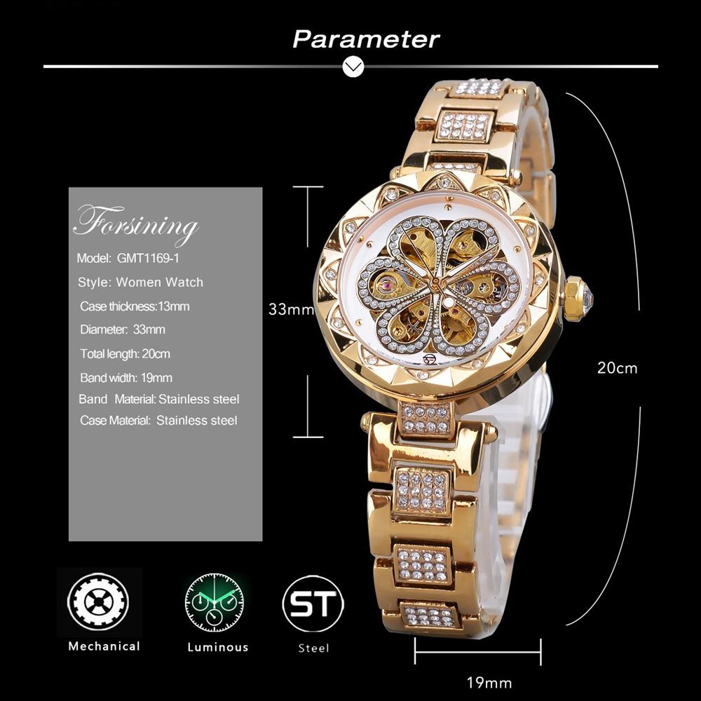 Ms Forsining Модные повседневные полые механические водонепроницаемые автоматические механические часы со стразами