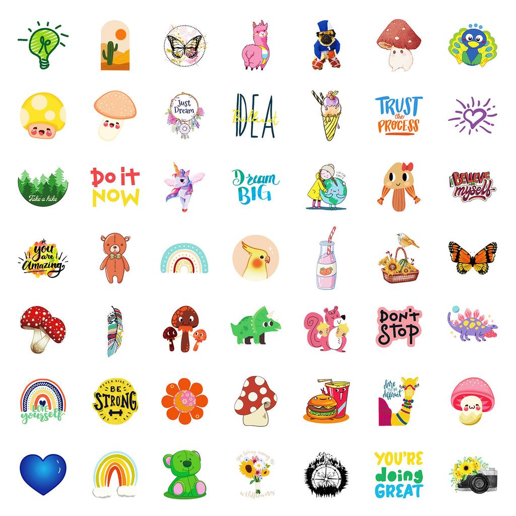 New 100 High-value Ins Style Mushroom Mix and Match Stickers Cute Fox Panda No Repeat Waterproof Stickers