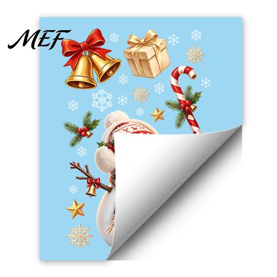 Winter Wonderland Ornaments Christmas Window Cling, Santa/Snowman/House/ Tree Patterns Print, Waterproof Snowman Decorations PVC