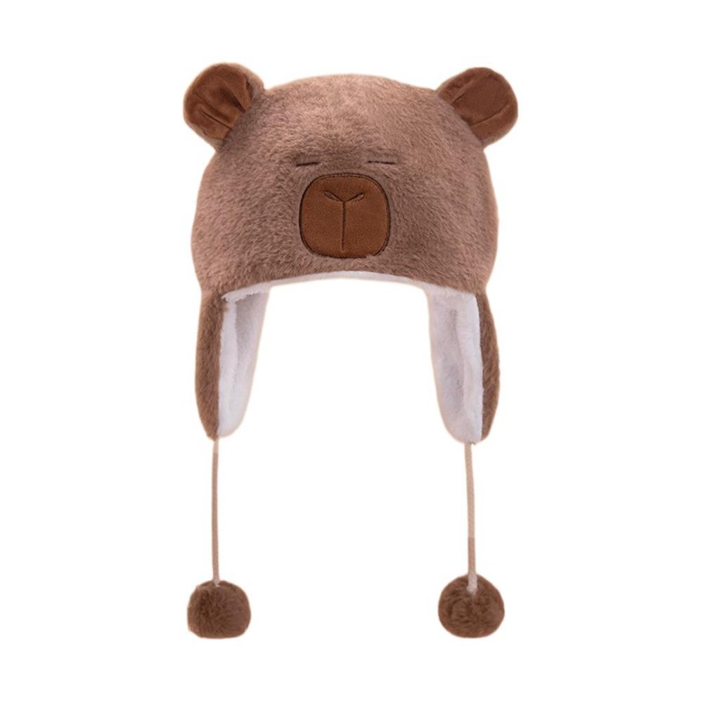 Pullover Hat Cute Plush Capybara Hat Warm Animals Ears Beanie Hats Winter Autumn