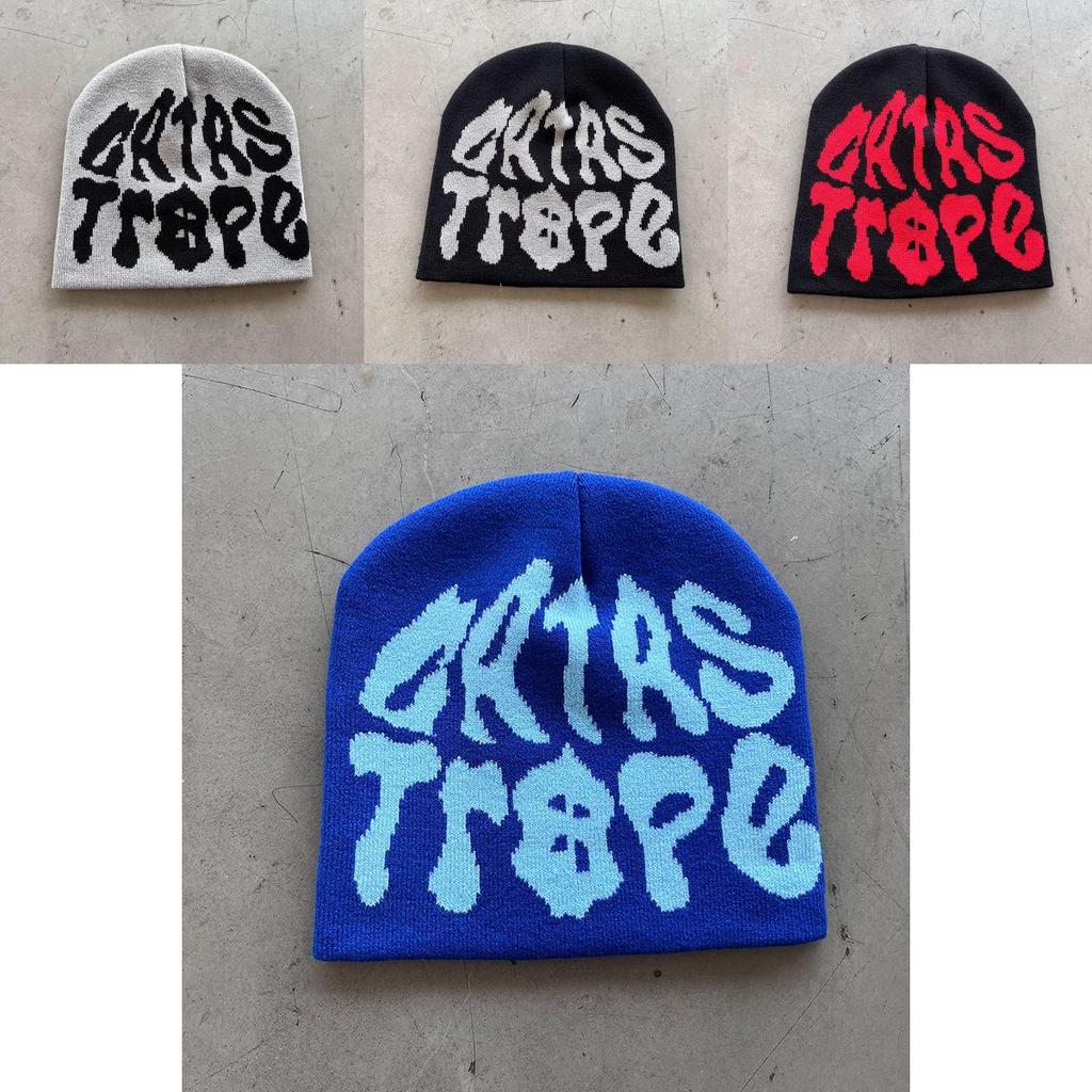 Trendy High Top Knitted Hat With Letter Graphics For Fall Winter Streetwear