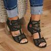 Hollow Fish Mouth Zipper Chunky Heel Women's Casual Sandals