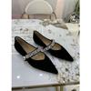 Fashion Flat Shoes Women's 2025 Spring Autumn New Fashion Pointed Flat Bottom Shallow Mouth Rhinestones Black Silver Luxury Shoes Women
