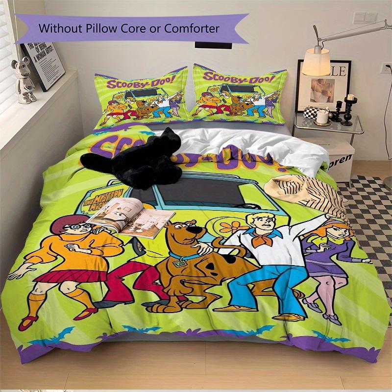 3pcs Scooby Doo Mystery Machine Quilt Cover Set (1 Quilt Cover + 2 Pillowcases Without Pillow Core), High-Definition Printing for Home and Dormitory.F