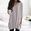 Womens Tops V-neck 3/4 Sleeve Blouses Casual Mid-length Shirts Fashion Print Tunic Tops With Pockets