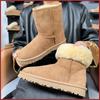 Fashion Women's Fur Integrated Snow Boots High-quality Sheepskin and Wool Chestnut Color Simple and Versatile Black Gray Warm, Durable