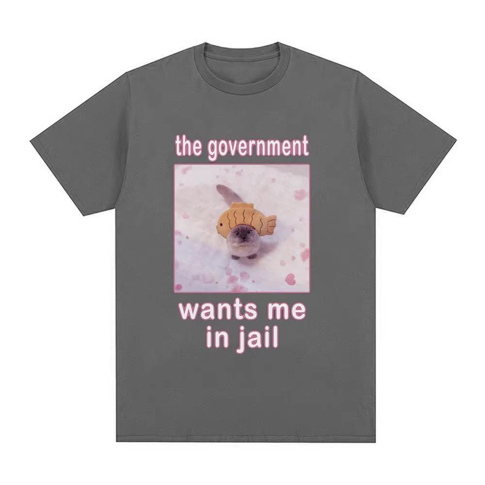 The GovernUnisext Wants Me in Jail Funnt Cat Meme T Shirts Unisexs Womens Fashion Harajuku Cotton Tee Unisex Streetwear Tops