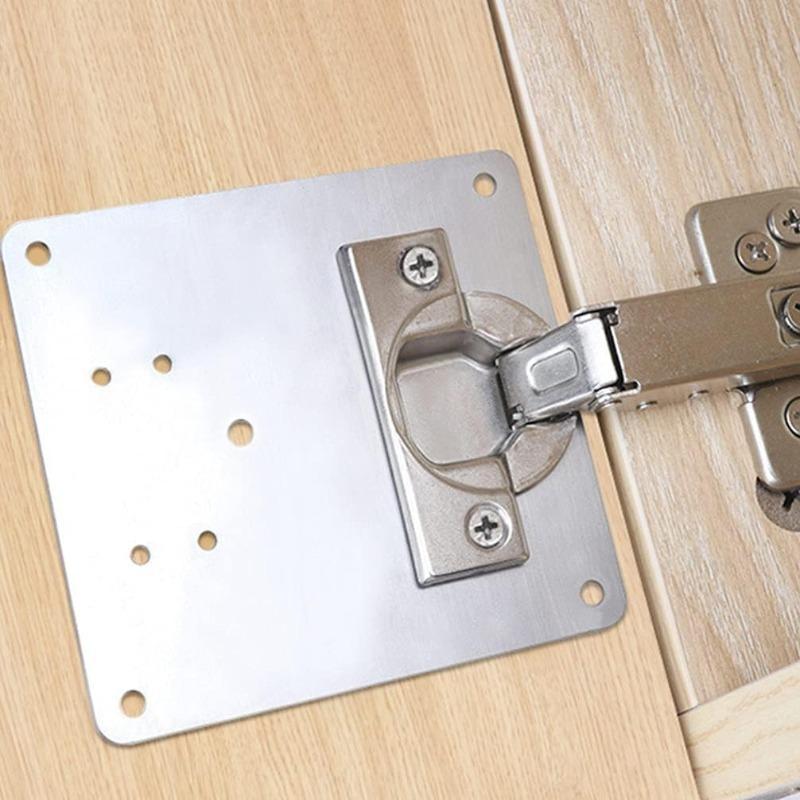 Square Metal Large Door Hinge Repair Plate Kit Stainless Steel Fix Board Replacement Furniture Cabinet Hinge Plates with Screw