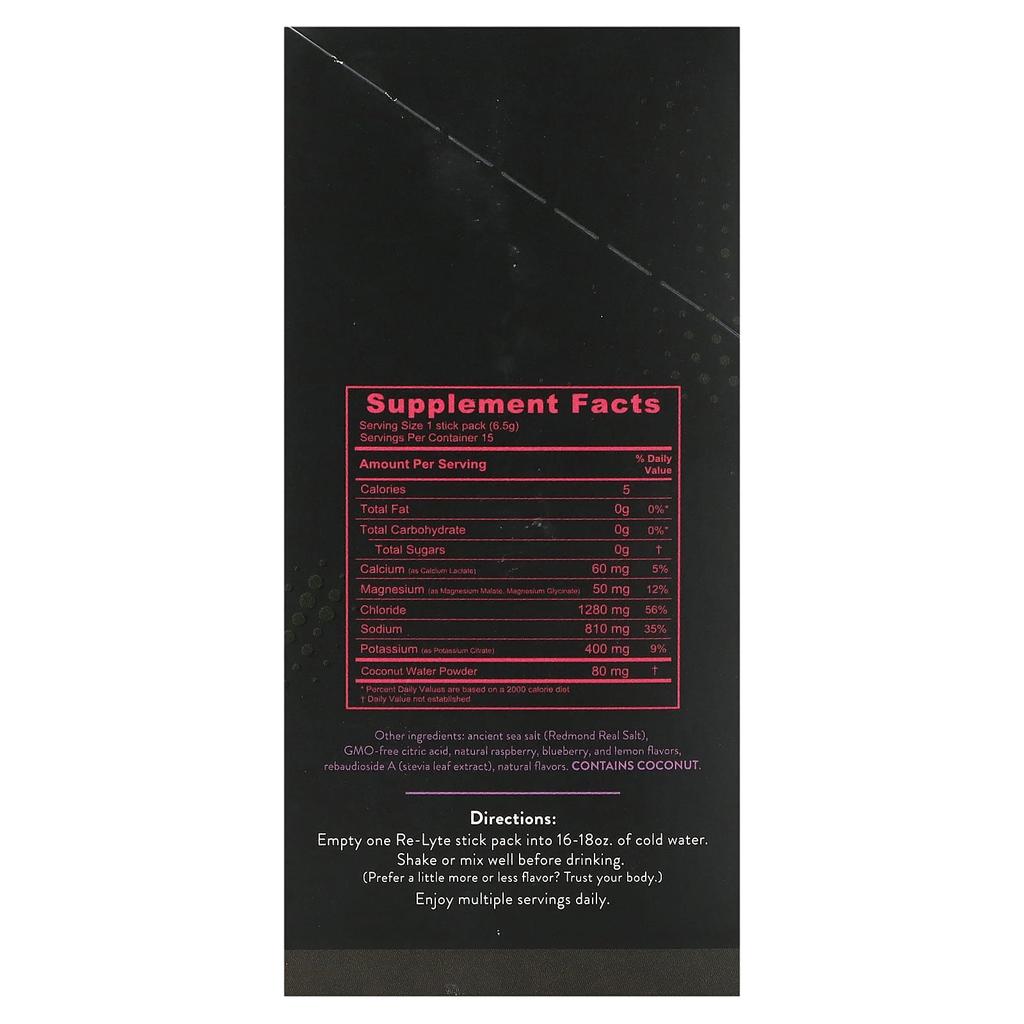 Redmond Trading Company Re-Lyte Electrolyte Mix, Mixed Berry, 15 Stick Packs, 0.23 Oz (6.5 G) Each