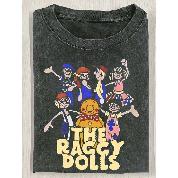 Men's The Raggy Dolls Graphic Tee - Black Casual Short Sleeve Round Neck Shirt Featuring Colorful Cartoon Character Design, Comfortable for All
