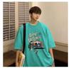 Мужские футболки с коротким рукавом с буквенным графическим принтом и половиной рукава Футболка-пуловер Повседневная футболка Мужская корейская повседневная футболка с круглым вырезом в стиле ретро