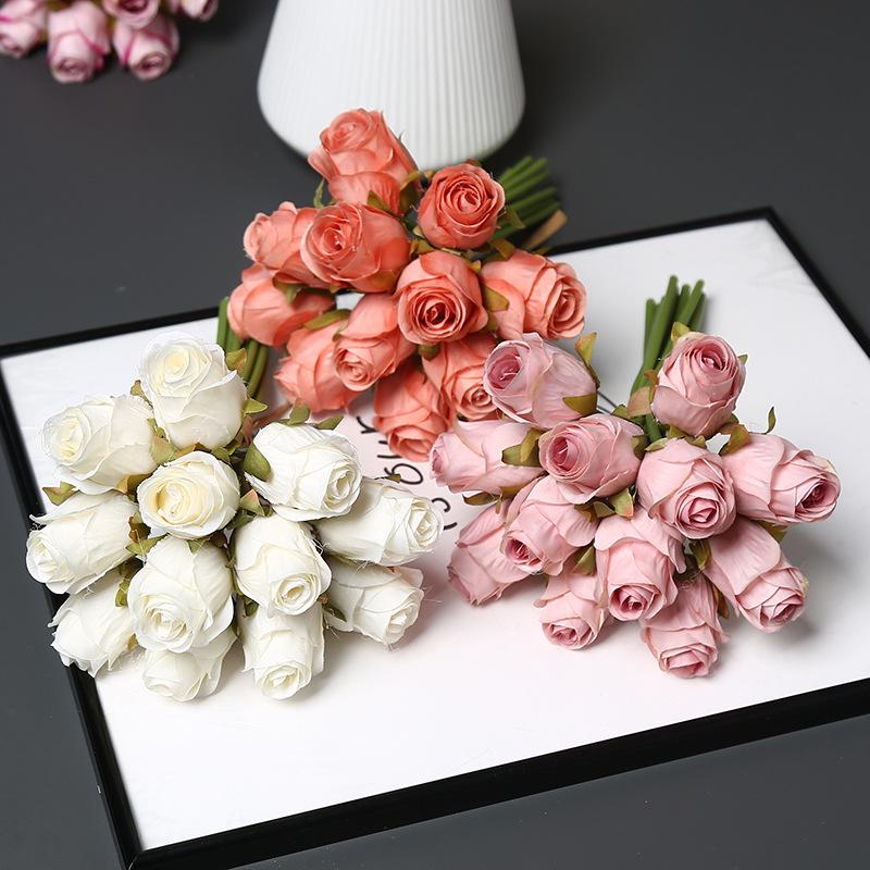 Artificial 12-Head Rose Bouquet for Bridal, Valentine's, Home Decor, Table Centerpiece, or Photography Props.