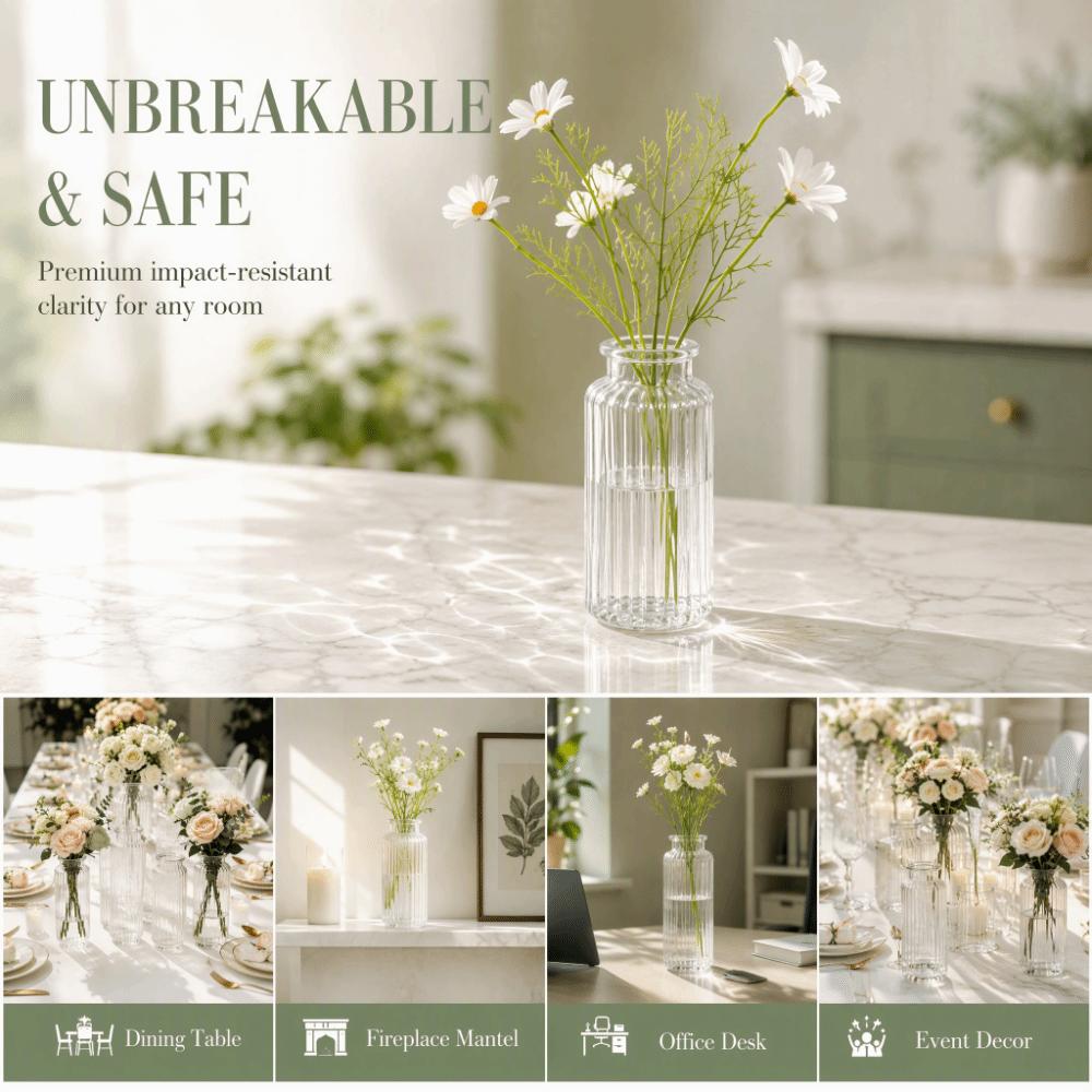 Ribbed Design Flower Vase Unbreakable Plastic Flower Arrangement Cylinder Vases Home Decoration
