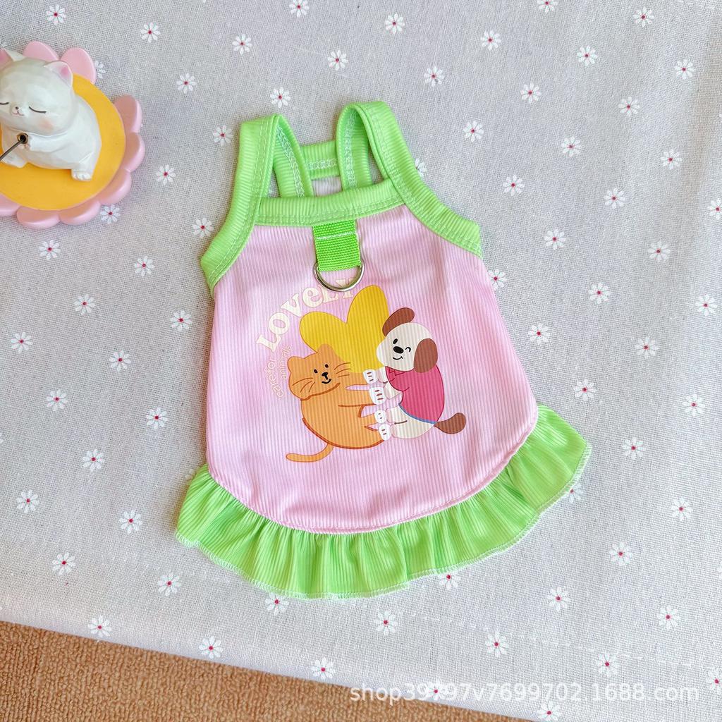Pet Dog Dog Cat Clothes Summer Thin Breathable Sunscreen Cooling Ice Silk Suspender Princess Dress