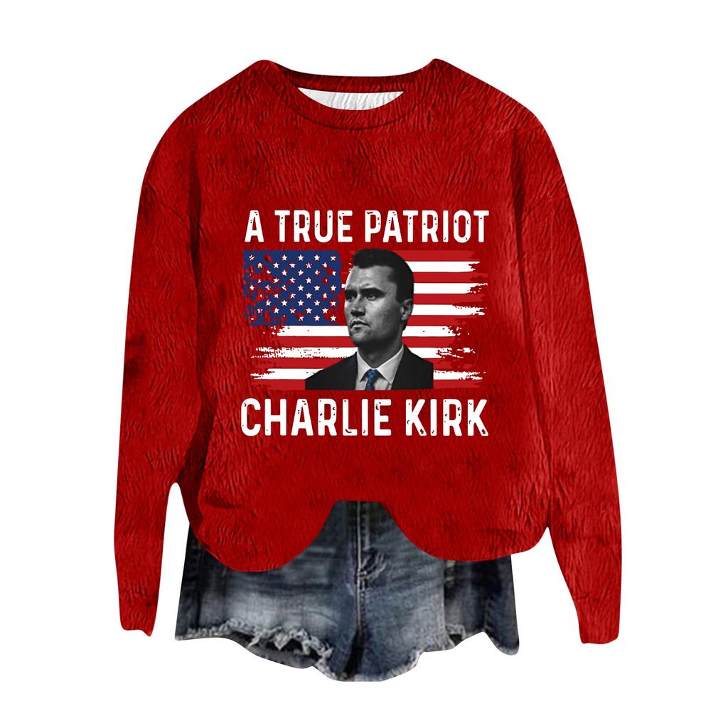 Women's Fashion Round Neck Pullover Top Long Sleeve Tee Printed Sweatshirt