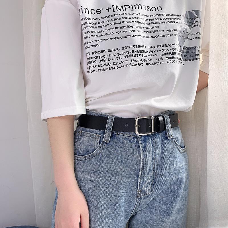 Корейский шик Ретро Прямоугольная серебряная пряжка Женский широкий ремень для джинсов