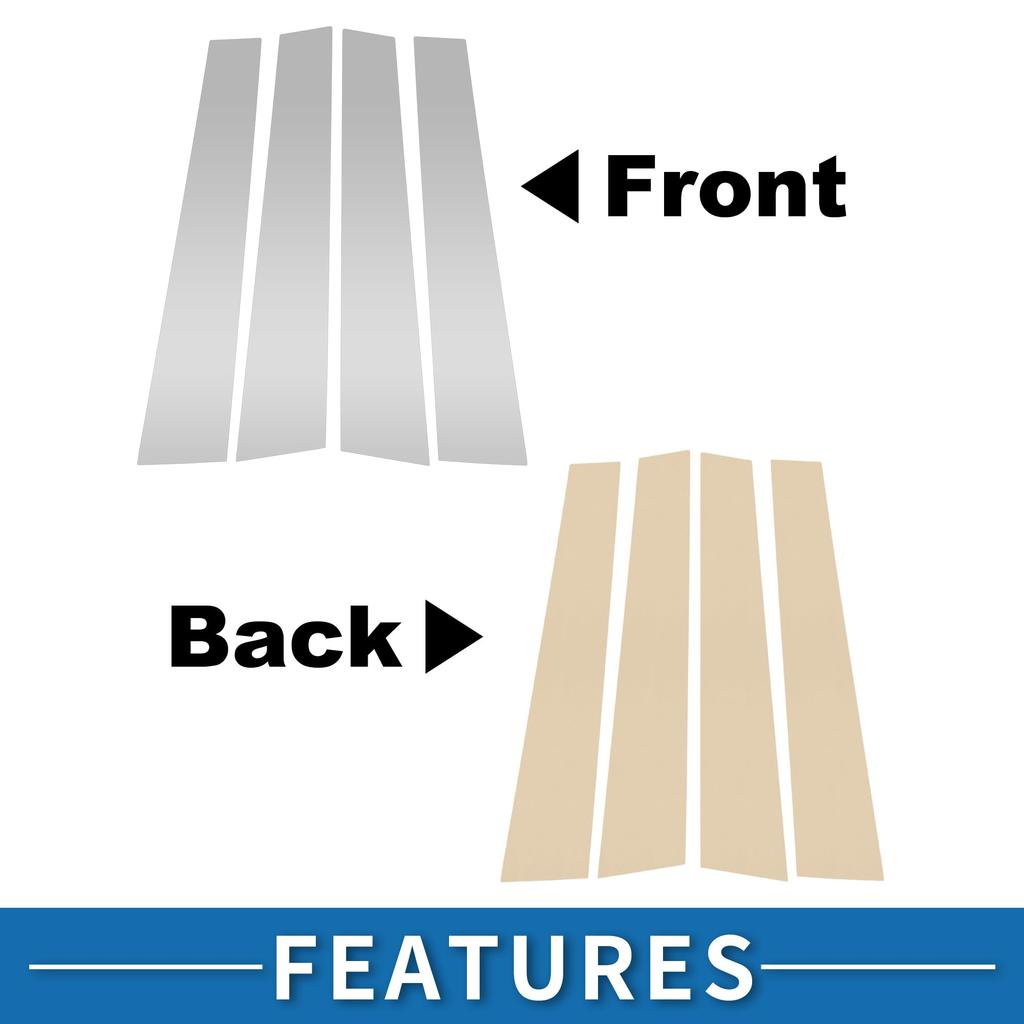 ABSOPRO Door Pillar Window Trim Stickers for Pillar Door Outer Exterior Covers for VW Touran Silver Tone Anti-Scratch Posts, 2016-2019,