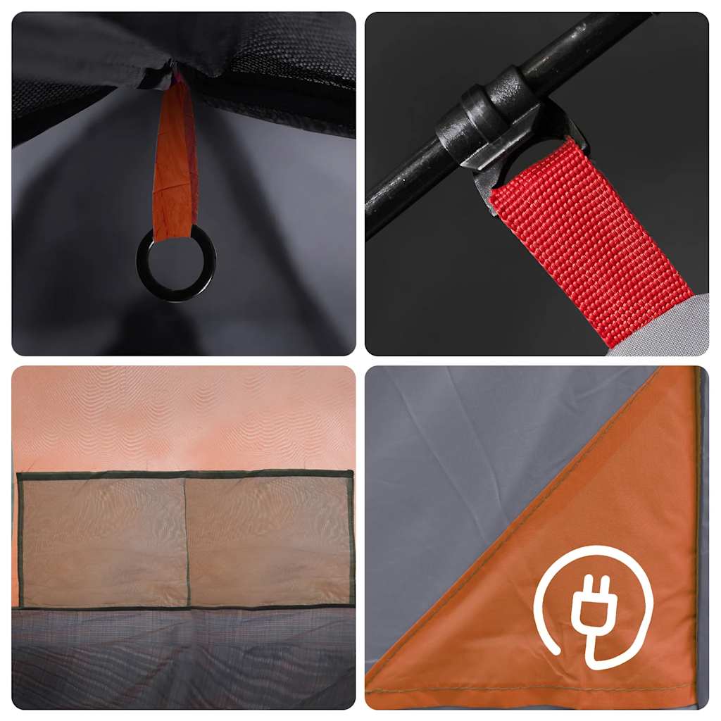 Dome Family Tent for 12 Persons Gray and Orange Waterproof