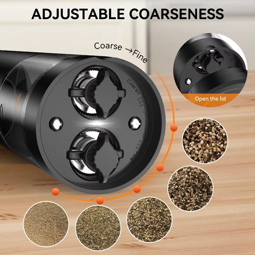 Dual Chamber Electric Pepper Salt Grinder Adjustable Burr Kitchen Spice Grinding Bottle Cooking