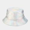 Leather Luminous Bucket Hat Wide Brim Shiny Sun Cap Unisex Laser Rainbow Fisherman Hat  Sunshade