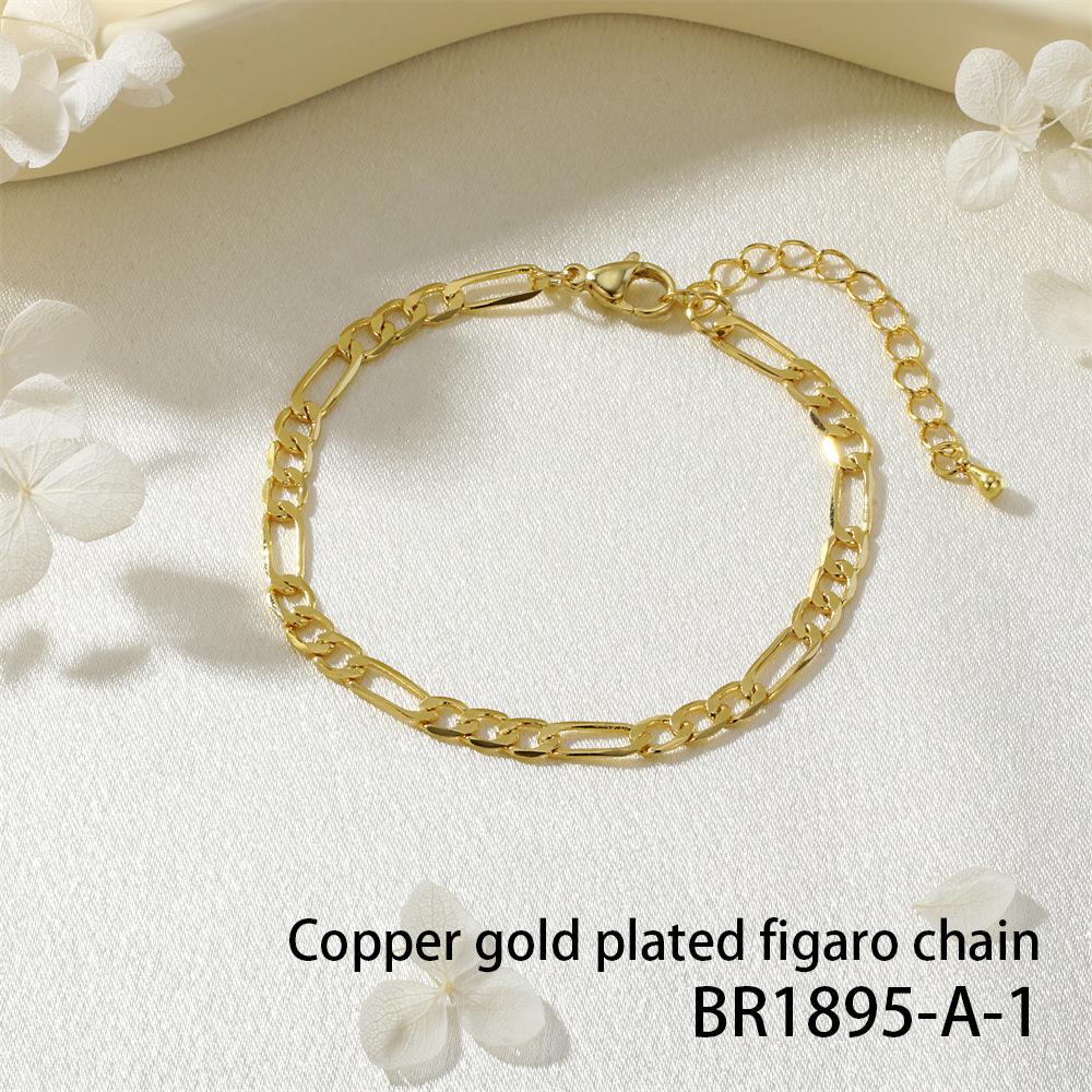 18K Gold-Plated Copper Modern Figaro Cuban Chain Hip Hop Bracelet - Versatile Daily Fashion