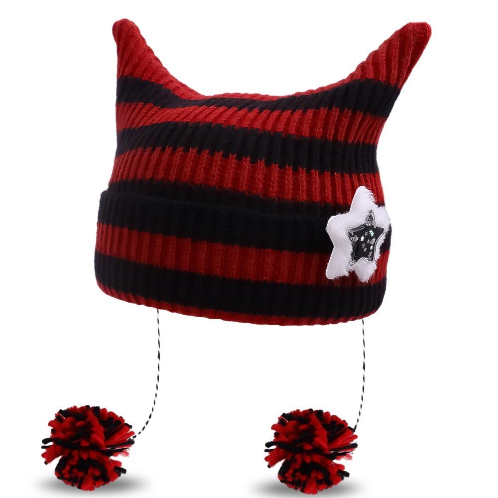 Y2K Cat's Ears Knitted Hat Star Warm Cap Fashion Slouchy Knitted Beanies Cycling