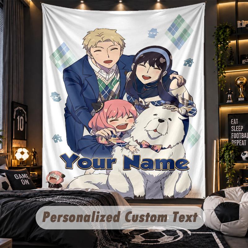 Personalized Wall Tapestry,Spy × Family Custom Printed Name, Fabric Wall Art For Indoor Room Backdrop