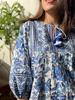 HandBlock Print Blue Floral Cotton Top |BOHO Volume Sleeves | Indian Cotton Tie-up Top | Puff Sleeves Bohemian Top | Women’s Indian Blouse