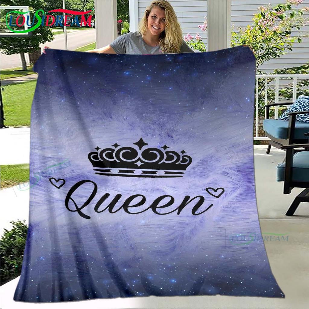 Hot Pattern KING and QUEEN Pattern Blanket Flannel Thin Blanket Portable Home Travel Office Lunch Break Blanket Birthday Gift