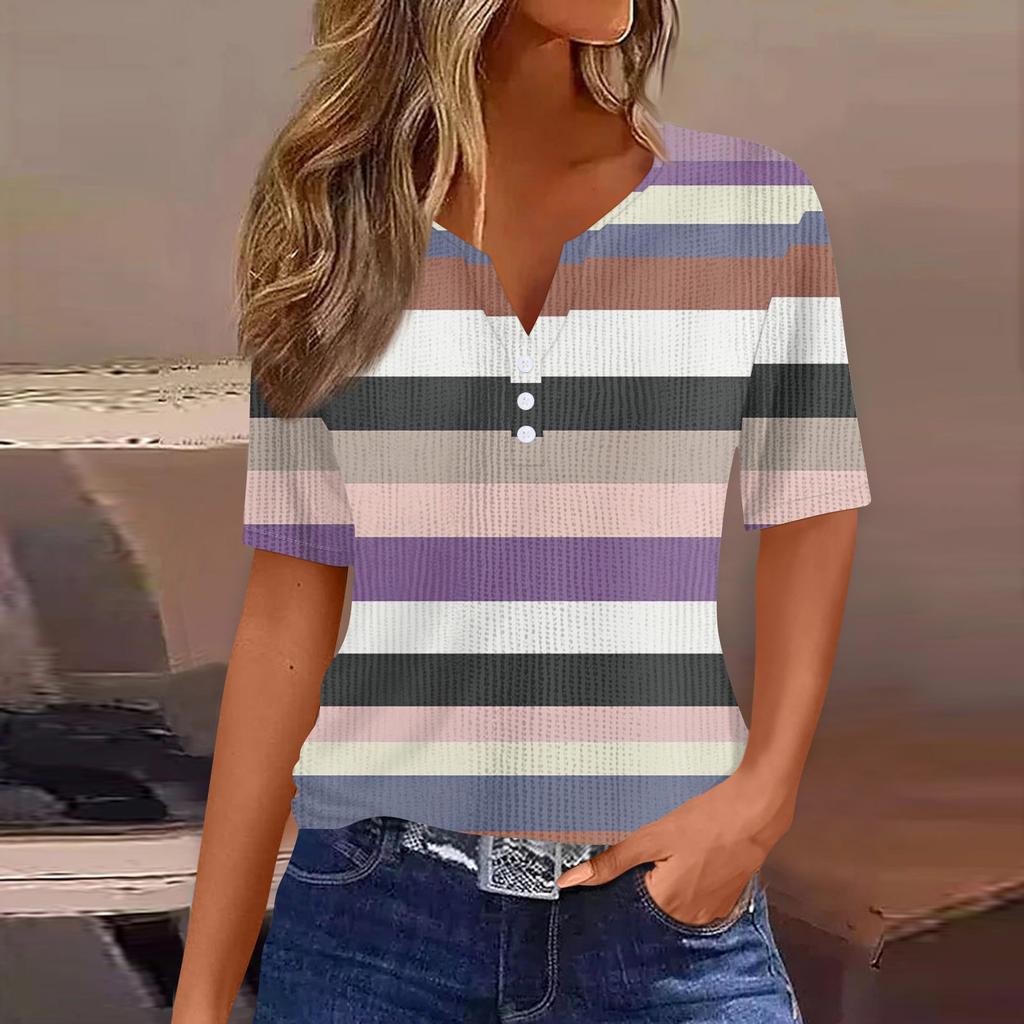 Женская футболка с коротким рукавом и полосатым принтом на шее