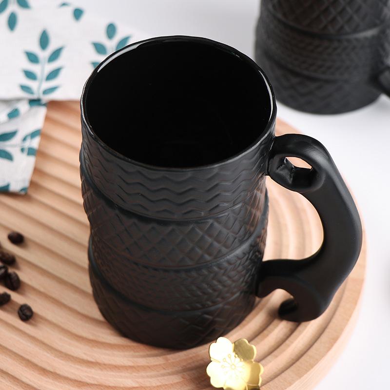 500ml Ceramic Cup Creative Large Capacity Novelty Mug Tire Shaped Cup Office Home Coffee Breakfast Mug Creative Handle Drinkware