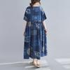Летняя литература плюс свободное хлопковое льняное платье с короткими рукавами с принтом женские длинные повседневные платья