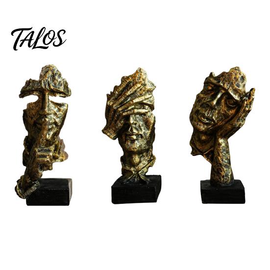 Talos Набор из 3 абстрактных молчаливых статуэток-фигур, Минималистичный арт-декор для стола с позами «Палец к губам», «Закрытые глаза» и «Подбородок на руке», Статуэтки из смолы для гостиной