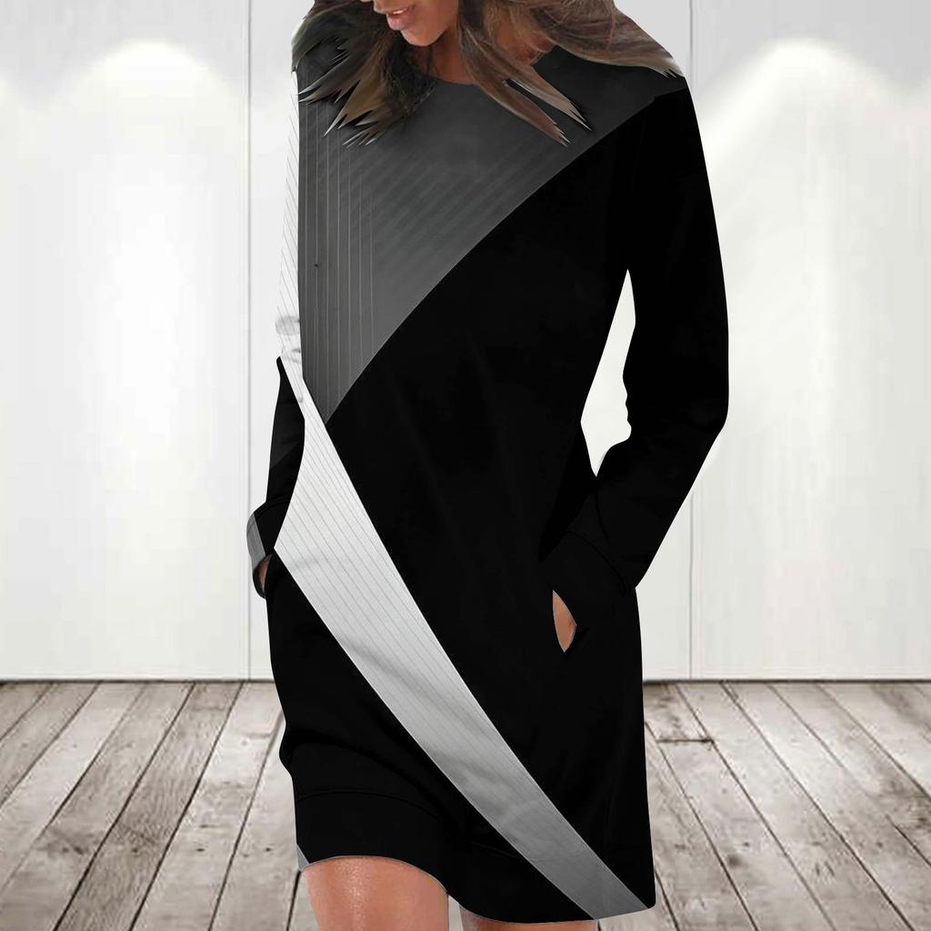Платье с длинным рукавом для женщин, повседневный пуловер с принтом, платье-свитер, осень