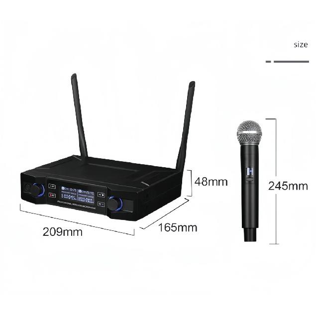 Профессиональная беспроводная микрофонная система, двухканальный UHF, беспроводной ручной динамический микрофон с фиксированной частотой для караоке, церкви
