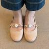 Sheepskin~ French retro leather shoes round head single shoes women's word with bow flower shallow mouth Mary Jane shoes