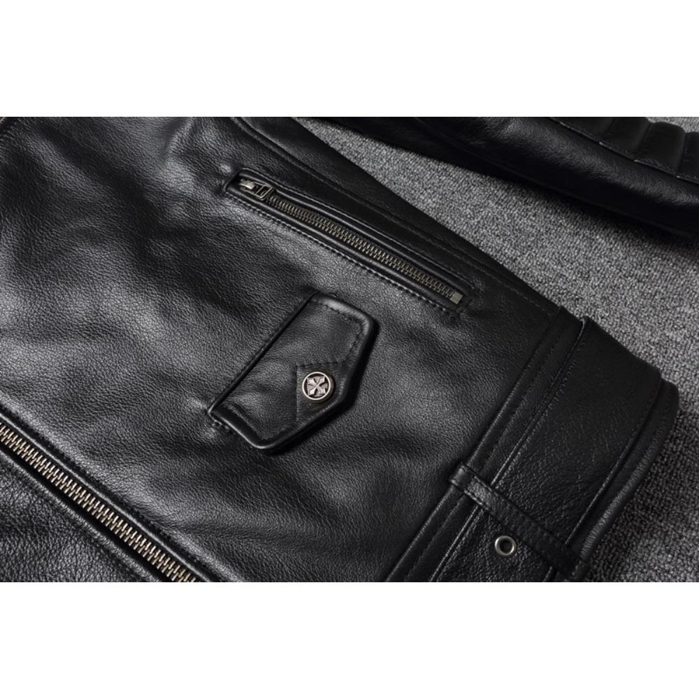 Chinese Size Real Cowhide Coat Genuine Leather Clothes Men's Motorcycle Skull Motorcycle Riding Jacket Autumn