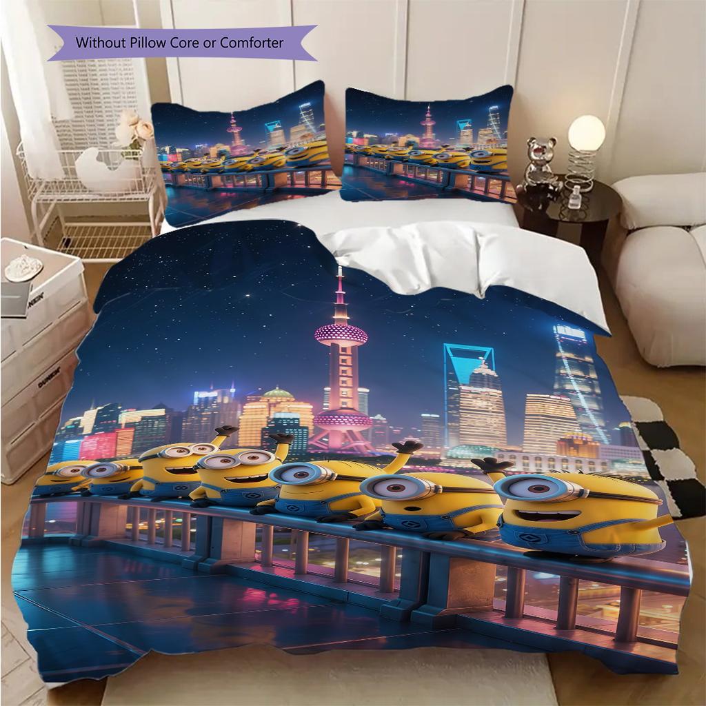 Despicable Minions Phone Case Cover Threepiece Set 1 Duvet Cover 2 Pillowcase Without Core Christmas Birthday Gift Soft And Comfortable