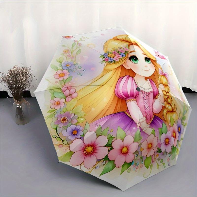 1pc Adorable Rapunzel and Animals Automatic 3-Fold Umbrella Design, Cute Cartoon Pattern, Portable Outdoor Umbrella, Perfect, Holiday Gift f