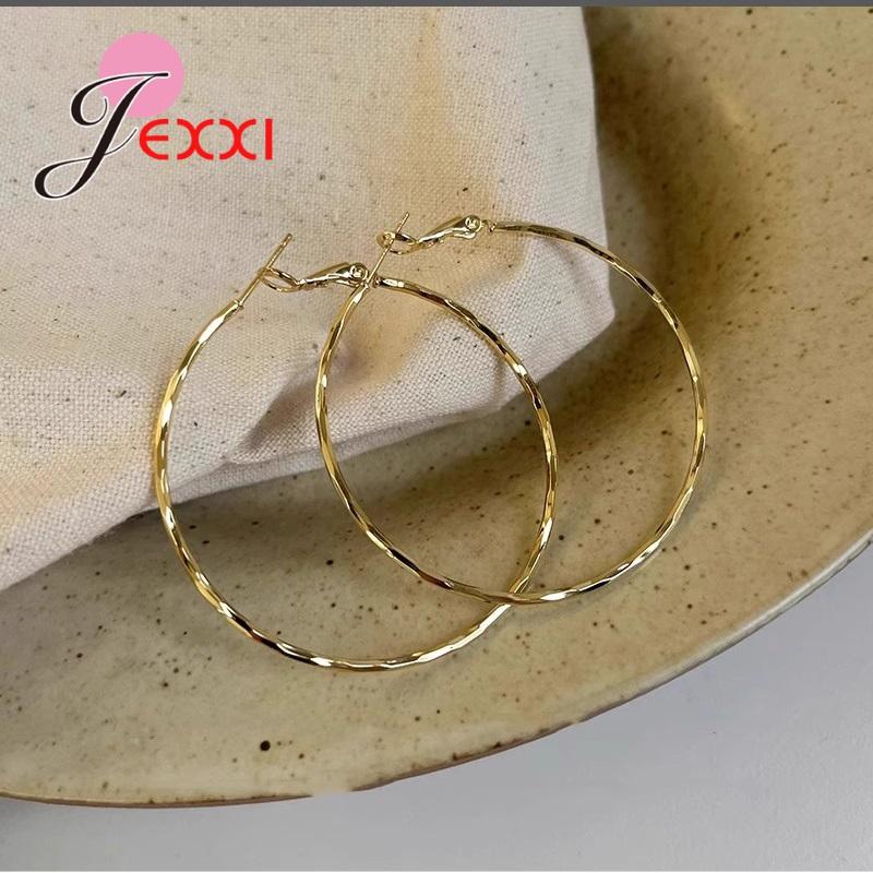 Charms Fine 925 Sterling Silver Gold Color Circle Hoop Earrings For Women Fashion Pretty Wedding Party Jewelry