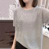 Серая футболка с круглым вырезом, коротким рукавом, кружевной вставкой, пэчворк, для женщин, повседневная