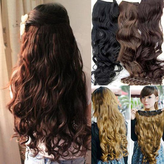 Women Beauty Full Head Clip Curly Hair Extension Wavy Synthetic Wig